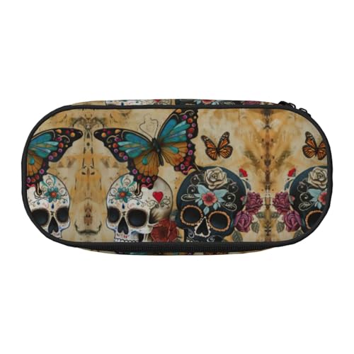 JEJEA Federmäppchen mit Totenköpfen und Schmetterlings-Aufdruck, große Kapazität, große Aufbewahrung, hohe Kapazität, Beutel, Organizer, Box, Schwarz , Einheitsgröße, Taschen-Organizer von JEJEA