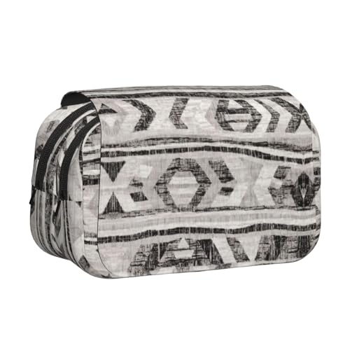 JEJEA Federmäppchen mit Tribal-Druck, für Bleistifte, Make-up, Mehrzweck-Organizer-Box für Erwachsene, Grau, Schwarz , Einheitsgröße, Kulturbeutel von JEJEA