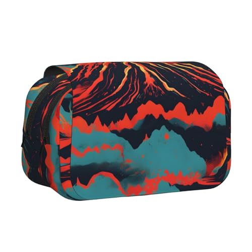 JEJEA Federmäppchen mit Vulkan-Aufdruck, Federmäppchen, Halter für Bleistifte, Make-up, Mehrzweck-Organizer-Box für Erwachsene, Schwarz , Einheitsgröße, Kulturbeutel von JEJEA