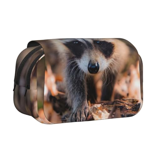 JEJEA Federmäppchen mit Waschbär-Aufdruck, Federmäppchen, Halter für Bleistifte, Make-up, Mehrzweck-Organizer-Box für Erwachsene, Schwarz , Einheitsgröße, Kulturbeutel von JEJEA