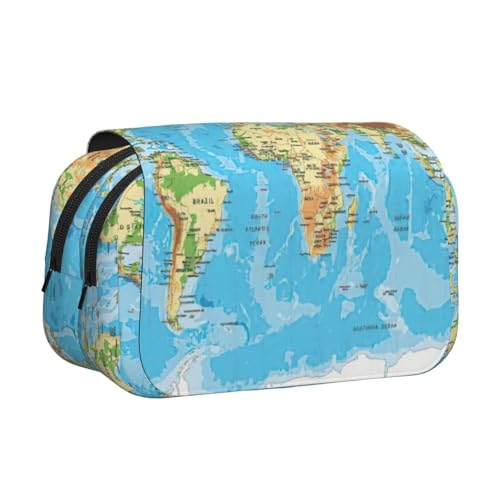 JEJEA Federmäppchen mit Weltkarten-Aufdruck, Federmäppchen, Halter für Bleistifte, Make-up, Mehrzweck-Organizer-Box für Erwachsene, Schwarz , Einheitsgröße, Kulturbeutel von JEJEA