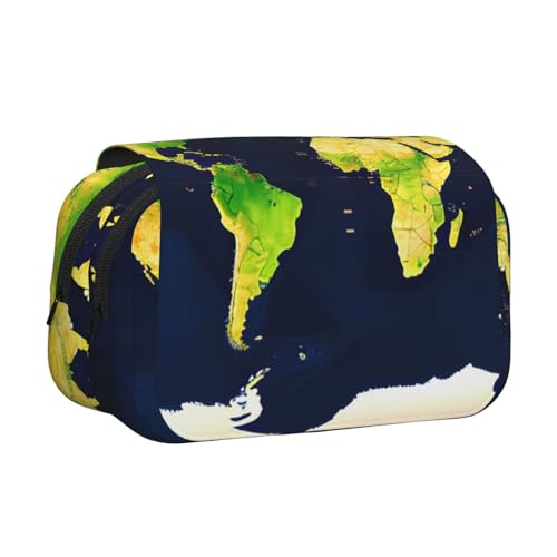 JEJEA Federmäppchen mit Weltkarten-Aufdruck, Federmäppchen, Halter für Bleistifte, Make-up, Mehrzweck-Organizer-Box für Erwachsene, Schwarz , Einheitsgröße, Kulturbeutel von JEJEA