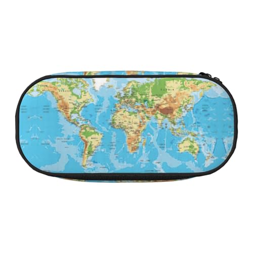 JEJEA Federmäppchen mit Weltkarten-Aufdruck, großes Fassungsvermögen, große Aufbewahrung, hohe Kapazität, Beutelhalter, Organizer, Schwarz , Einheitsgröße, Taschen-Organizer von JEJEA