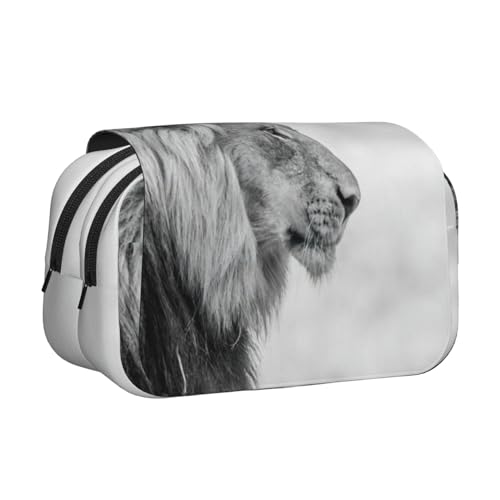 JEJEA Federmäppchen mit Wildtier-Löwen-Druck, Federmäppchen, Halter für Bleistifte, Make-up, Mehrzweck-Organizer-Box für Erwachsene, Schwarz , Einheitsgröße, Kulturbeutel von JEJEA