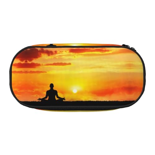 JEJEA Federmäppchen mit Yoga-Meditationsdruck, großes Fassungsvermögen, große Aufbewahrung, hohe Kapazität, Beutelhalter, Organizer, Schwarz , Einheitsgröße, Taschen-Organizer von JEJEA