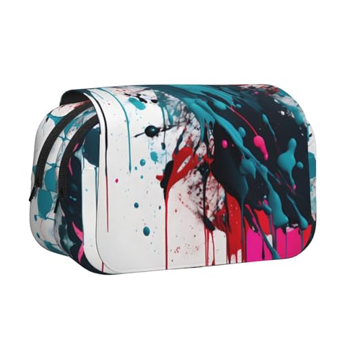 JEJEA Federmäppchen mit abstraktem Farbspritzer-Druck, Federmäppchen, Halter für Bleistifte, Make-up, Mehrzweck-Organizer-Box für Erwachsene, Schwarz , Einheitsgröße, Kulturbeutel von JEJEA