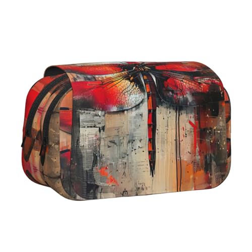 JEJEA Federmäppchen mit abstraktem rotem Libellen-Druck, Federmäppchen, Halter für Bleistifte, Make-up, Mehrzweck-Organizer-Box für Erwachsene, Schwarz , Einheitsgröße, Kulturbeutel von JEJEA