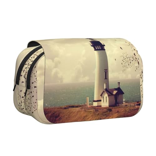 JEJEA Federmäppchen mit altem Leuchtturm-Druck, für Bleistifte, Make-up, Mehrzweck-Organizer-Box für Erwachsene, Schwarz , Einheitsgröße, Kulturbeutel von JEJEA