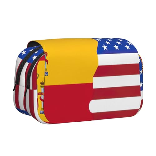 JEJEA Federmäppchen mit amerikanischer Spanien-Flagge, für Bleistifte, Make-up, Mehrzweck-Organizer-Box für Erwachsene, Schwarz , Einheitsgröße, Kulturbeutel von JEJEA