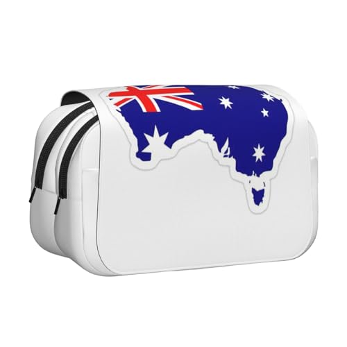 JEJEA Federmäppchen mit australischer Flagge, Kartenaufdruck, Federmäppchen, Halter für Bleistifte, Make-up, Mehrzweck-Organizer-Box für Erwachsene, Schwarz , Einheitsgröße, Kulturbeutel von JEJEA