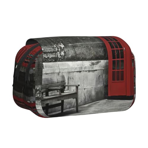 JEJEA Federmäppchen mit britischer Telefonzelle bedruckt, Federmäppchen für Bleistifte, Make-up, Mehrzweck-Organizer-Box für Erwachsene, Schwarz , Einheitsgröße, Kulturbeutel von JEJEA