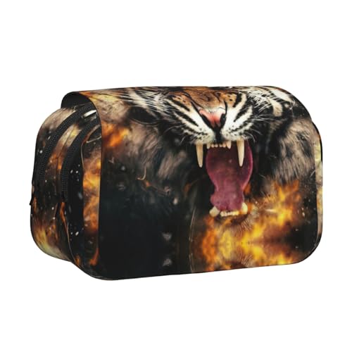 JEJEA Federmäppchen mit brüllendem Tiger-Druck, Federmäppchen, Halter für Bleistifte, Make-up, Mehrzweck-Organizer-Box für Erwachsene, Schwarz , Einheitsgröße, Kulturbeutel von JEJEA