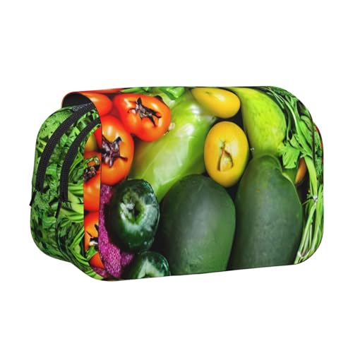 JEJEA Federmäppchen mit frischem Gemüse, Früchten, für Bleistifte, Make-up, Mehrzweck-Organizer-Box für Erwachsene, Schwarz , Einheitsgröße, Kulturbeutel von JEJEA