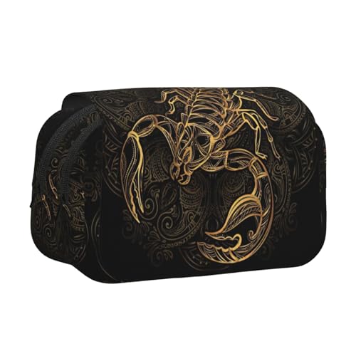 JEJEA Federmäppchen mit goldfarbenem Skorpion-Druck, Federmäppchen, Halter für Bleistifte, Make-up, Mehrzweck-Organizer-Box für Erwachsene, Schwarz , Einheitsgröße, Kulturbeutel von JEJEA