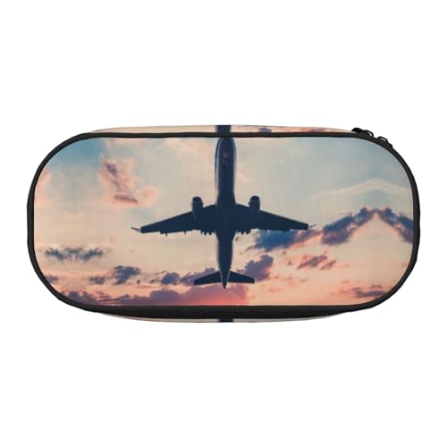 JEJEA Federmäppchen mit großem Fassungsvermögen, Motiv: Flugzeug, Sonnenuntergang und Himmel, große Kapazität, Tasche, Schwarz , Einheitsgröße, Taschen-Organizer von JEJEA