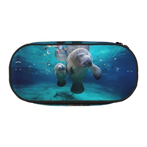 JEJEA Federmäppchen mit großem Fassungsvermögen, Motiv: Westindischer Seekuh, große Aufbewahrung, hohe Kapazität, Beutelhalter, Organizer, Schwarz , Einheitsgröße, Taschen-Organizer von JEJEA