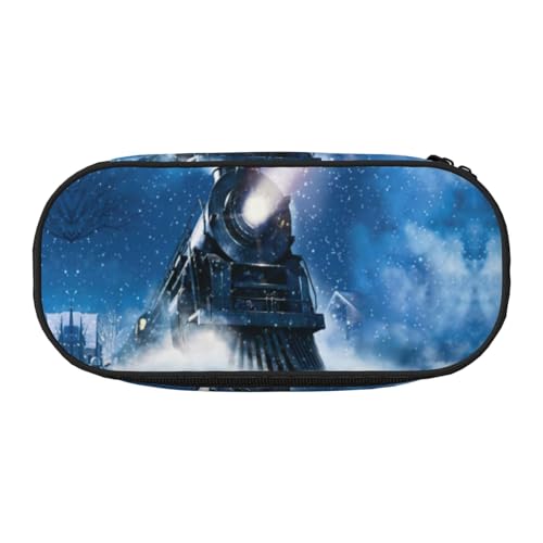 JEJEA Federmäppchen mit großem Fassungsvermögen, Motiv: Winter, Weihnachten, Schnee, Nacht, Eisenbahn, Zug, großes Fassungsvermögen, Tasche, Schwarz , Einheitsgröße, Taschen-Organizer von JEJEA