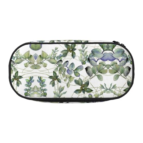 JEJEA Federmäppchen mit grünem Eukalyptusblätter-Druck, großes Fassungsvermögen, große Aufbewahrung, hohe Kapazität, Beutelhalter, Organizer, Schwarz , Einheitsgröße, Taschen-Organizer von JEJEA