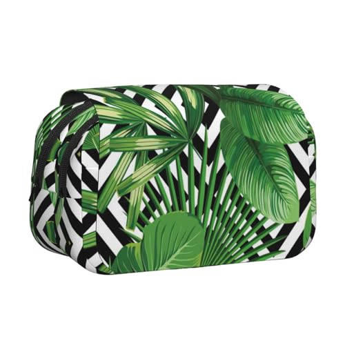 JEJEA Federmäppchen mit grünen Blättern der Palme, tropischer Pflanzendruck, Federmäppchen, Stifteetui, Halter für Bleistifte, Make-up, Mehrzweck-Organizer-Box für Erwachsene, Schwarz , Einheitsgröße von JEJEA