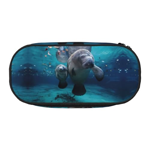 JEJEA Federmäppchen mit indischem Seekuh-Druck, großes Fassungsvermögen, große Aufbewahrung, hohe Kapazität, Beutel, Organizer, Box, Schwarz , Einheitsgröße, Taschen-Organizer von JEJEA