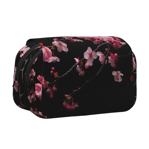 JEJEA Federmäppchen mit japanischem Kirschblumen-Aufdruck, Federmäppchen, Halter für Bleistifte, Make-up, Mehrzweck-Organizer-Box für Erwachsene, Schwarz , Einheitsgröße, Kulturbeutel von JEJEA