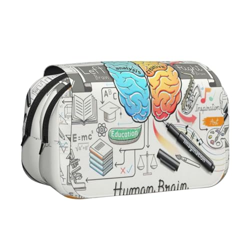 JEJEA Federmäppchen mit menschlichem Gehirn-Druck, Federmäppchen, Halter für Bleistifte, Make-up, Mehrzweck-Organizer-Box für Erwachsene, Schwarz , Einheitsgröße, Kulturbeutel von JEJEA
