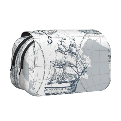 JEJEA Federmäppchen mit nautischem Segelboot-Kartendruck, Federmäppchen für Bleistifte, Make-up, Mehrzweck-Organizer-Box für Erwachsene, Schwarz , Einheitsgröße, Kulturbeutel von JEJEA