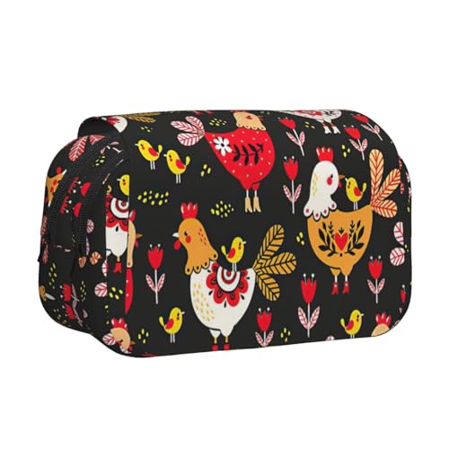 JEJEA Federmäppchen mit niedlichem Hahn-Aufdruck, Federmäppchen für Bleistifte, Make-up, Mehrzweck-Organizer-Box für Erwachsene, Schwarz , Einheitsgröße, Kulturbeutel von JEJEA