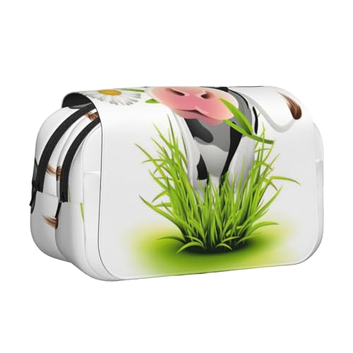 JEJEA Federmäppchen mit niedlichem Kuh-Aufdruck, Federmäppchen, Halter für Bleistifte, Make-up, Mehrzweck-Organizer-Box für Erwachsene, Schwarz , Einheitsgröße, Kulturbeutel von JEJEA