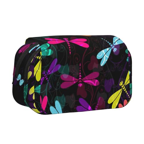 JEJEA Federmäppchen mit niedlichem Libellen-Druck, Federmäppchen, Halter für Bleistifte, Make-up, Mehrzweck-Organizer-Box für Erwachsene, Schwarz , Einheitsgröße, Kulturbeutel von JEJEA