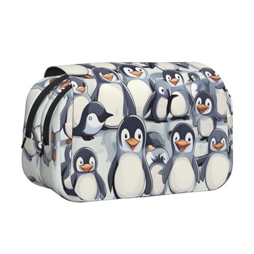 JEJEA Federmäppchen mit niedlichem Pinguin-Skizzendruck, Federmäppchen für Bleistifte, Make-up, Mehrzweck-Organizer-Box für Erwachsene, Schwarz , Einheitsgröße, Kulturbeutel von JEJEA