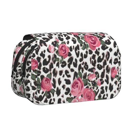 JEJEA Federmäppchen mit niedlichem Rosenmuster, Leopardenmuster, Stifteetui, Halter für Bleistifte, Make-up, Mehrzweck-Organizer-Box für Erwachsene, Schwarz , Einheitsgröße, Kulturbeutel von JEJEA