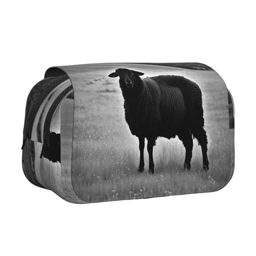 JEJEA Federmäppchen mit niedlichem Schaf-Lamm-Druck, Federmäppchen, Halter für Bleistifte, Make-up, Mehrzweck-Organizer-Box für Erwachsene, Schwarz , Einheitsgröße, Kulturbeutel von JEJEA
