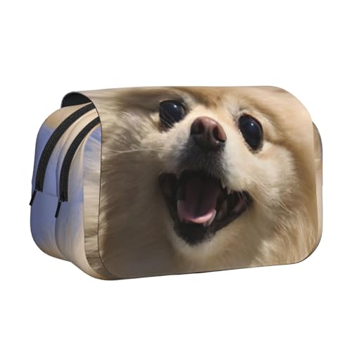 JEJEA Federmäppchen mit niedlichem Zwergspitz-Druck, Federmäppchen, Halter für Bleistifte, Make-up, Mehrzweck-Organizer-Box für Erwachsene, Schwarz , Einheitsgröße, Kulturbeutel von JEJEA