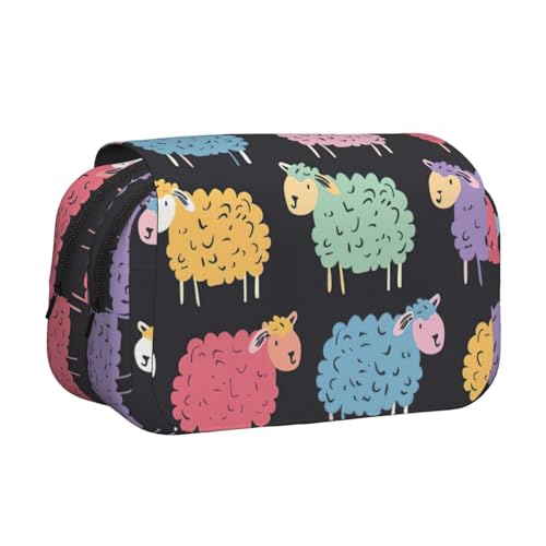 JEJEA Federmäppchen mit niedlichem buntem Schaf, Cartoon-Muster, für Bleistifte, Make-up, Mehrzweck-Organizer-Box für Erwachsene, Schwarz , Einheitsgröße, Kulturbeutel von JEJEA