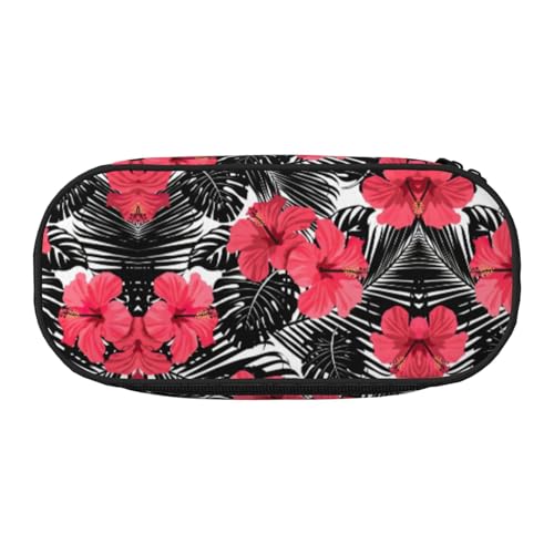 JEJEA Federmäppchen mit rotem Hibiskus-Druck, großes Fassungsvermögen, große Aufbewahrung, hohe Kapazität, Beutelhalter, Organizer, Schwarz , Einheitsgröße, Taschen-Organizer von JEJEA