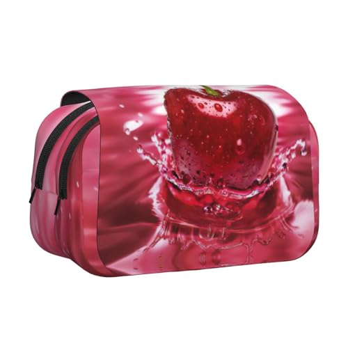 JEJEA Federmäppchen mit rotem Kirschen-Aufdruck, Federmäppchen, Halter für Bleistifte, Make-up, Mehrzweck-Organizer-Box für Erwachsene, Schwarz , Einheitsgröße, Kulturbeutel von JEJEA