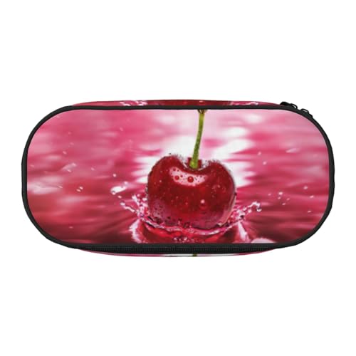 JEJEA Federmäppchen mit rotem Kirschen-Aufdruck, große Kapazität, große Aufbewahrung, hohe Kapazität, Beutel, Organizer, Box, Schwarz , Einheitsgröße, Taschen-Organizer von JEJEA