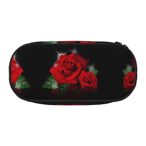 JEJEA Federmäppchen mit rotem Rosen-Aufdruck, große Kapazität, große Aufbewahrung, hohe Kapazität, Beutel, Organizer, Box, Schwarz , Einheitsgröße, Taschen-Organizer von JEJEA