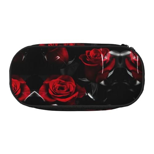 JEJEA Federmäppchen mit rotem Rosen-Aufdruck, große Kapazität, große Aufbewahrung, hohe Kapazität, Beutelhalter, Organizer, Schwarz , Einheitsgröße, Taschen-Organizer von JEJEA