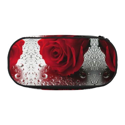 JEJEA Federmäppchen mit rotem Rosen-Blumendruck, großes Fassungsvermögen, große Aufbewahrung, hohe Kapazität, Beutelhalter, Organizer, Schwarz , Einheitsgröße, Taschen-Organizer von JEJEA