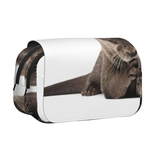 JEJEA Federmäppchen mit süßem Otter-Druck, Federmäppchen, Halter für Bleistifte, Make-up, Mehrzweck-Organizer-Box für Erwachsene, Schwarz , Einheitsgröße, Kulturbeutel von JEJEA