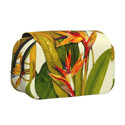 JEJEA Federmäppchen mit tropischem Paradiesvogel-Druck, Federmäppchen, Halter für Bleistifte, Make-up, Mehrzweck-Organizer-Box für Erwachsene, Schwarz , Einheitsgröße, Kulturbeutel von JEJEA