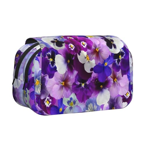 JEJEA Federmäppchen mit violettem Blumendruck, Federmäppchen, Halter für Bleistifte, Make-up, Mehrzweck-Organizer-Box für Erwachsene, Schwarz , Einheitsgröße, Kulturbeutel von JEJEA