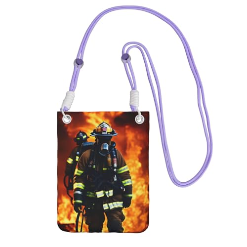 JEJEA Firefighter Feuerwehrmann Flamme Print Crossbody Handytasche für Damen und Herren, verstellbarer Riemen, Handygeldbörse, für Reisen und Einkaufen, violett, Einheitsgröße JEJEA Firefighter Feuerwehrmann Flamme Print Crossbody Handytasche für Damen und Herren, verstellbarer Riemen, Handygeldbörse, für Reisen und Einkaufen, violett, Einheitsgröße von JEJEA