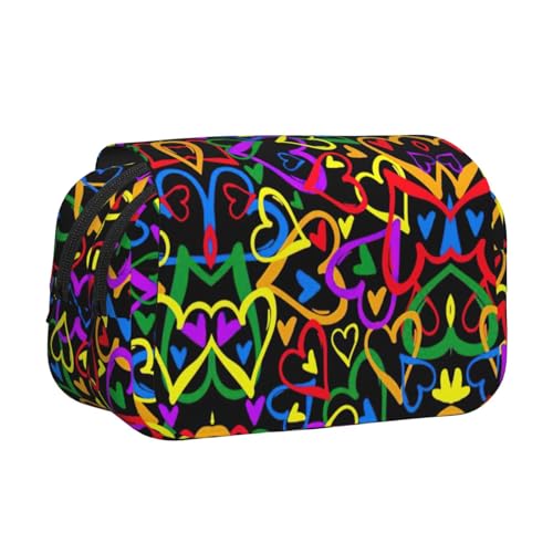 JEJEA Gay Pride Federmäppchen mit Regenbogen-Druck, Federmäppchen für Bleistifte, Make-up, Mehrzweck-Organizer-Box für Erwachsene, Schwarz , Einheitsgröße, Kulturbeutel von JEJEA