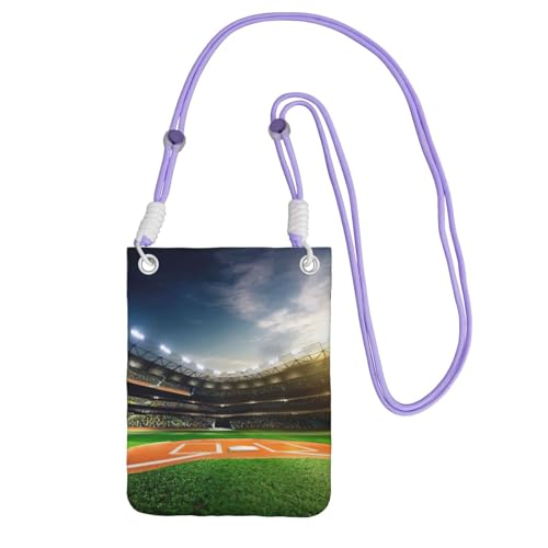 JEJEA Grüner Baseballfeld-Hintergrund, Crossbody-Tasche für Damen und Herren, verstellbarer Riemen, Handygeldbörse, für Reisen und Einkaufen, violett, Einheitsgröße JEJEA Grüner Baseballfeld-Hintergrund, Crossbody-Tasche für Damen und Herren, verstellbarer Riemen, Handygeldbörse, für Reisen und Einkaufen, violett, Einheitsgröße von JEJEA