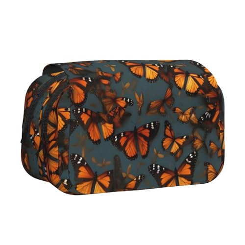 JEJEA Heaps of Orange Federmäppchen mit Monarch-Schmetterlings-Aufdruck, Federmäppchen, Halter für Bleistifte, Make-up, Mehrzweck-Organizer-Box für Erwachsene, Schwarz , Einheitsgröße, Kulturbeutel von JEJEA
