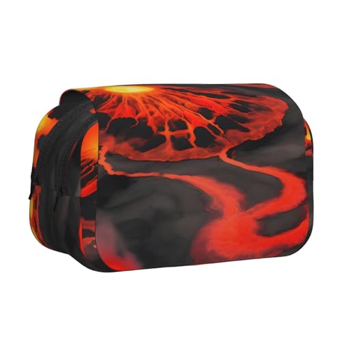 JEJEA Kilauea Federmäppchen mit Vulkan-Druck, Federmäppchen, Halter für Bleistifte, Make-up, Mehrzweck-Organizer-Box für Erwachsene, Schwarz , Einheitsgröße, Kulturbeutel von JEJEA