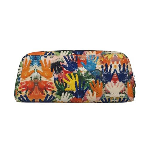 JEJEA Kinder-Federmäppchen aus Leder mit Handdruck, großes Fassungsvermögen, Schreibwaren, Stifttasche, vielseitige Make-up-Tasche, silber, Einheitsgröße, Kulturbeutel von JEJEA